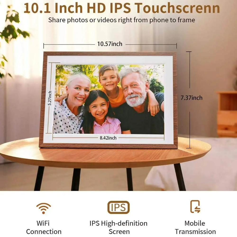 Cyfrowa Ramka na Zdjęcia 10,1" - Ekran HD IPS Dotykowy 32GB WiFi Chmura Montaż Ścienny