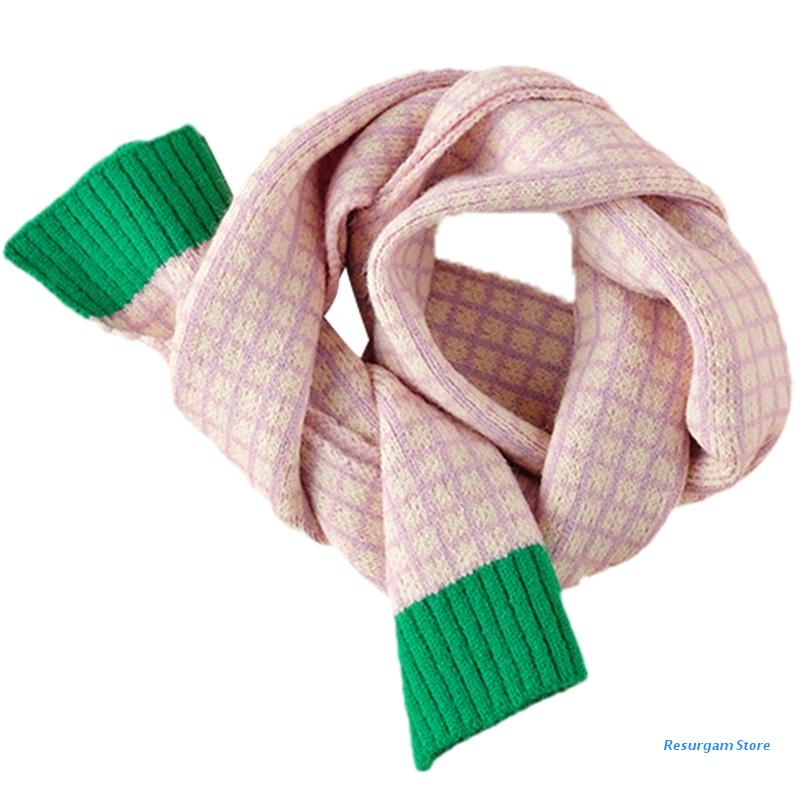 Versão pequena treliça contraste crianças lenço de lã outono inverno bebê neckerchief e5bd: Purple