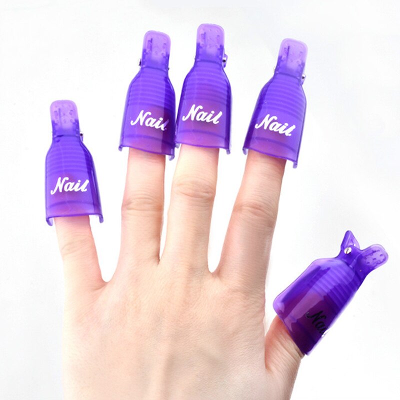 5 stk. plastik neglekunst suge af hætteklips uv gel lakfjerner wrap værktøj neglekunst tips til fingre neglelakfjerner negleværktøj: Beige