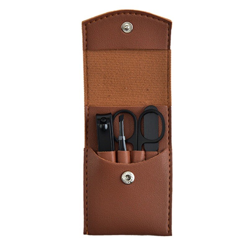 4 pièces/ensemble Cuir Coupe-ongles Noir Orteil Coupe-ongles Coupe Ongles Machine Tondeuse: Brownish yellow