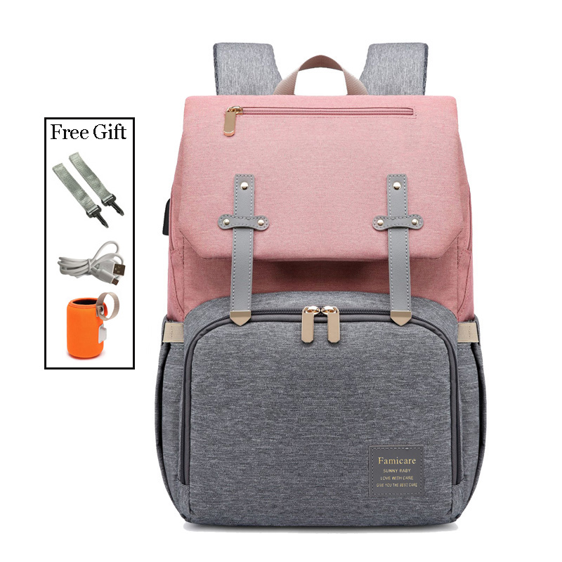 Sac à dos à couches pour bébé, sac de poussette pour maman papa, sac à main Oxford étanche, Kits de couches d'allaitement, sacs de maternité, support chauffant USB,: BLEU CIEL