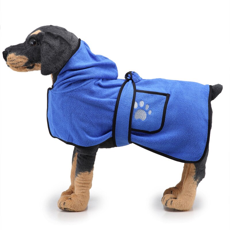 Super Absorbent Pet Dog Towel Quick-drying Cat Dog Bath Towel Bathrobe With Belt For Medium Large Dog Supplies: Blue / XL