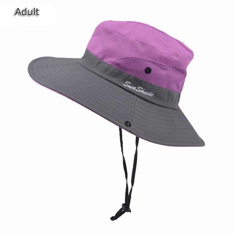 Cappello di pesca Del Sole Protezione UV UPF 50 + Cappello Del Sole Della Benna di Estate Delle Donne Degli Uomini di Grandi Dimensioni A Tesa Larga Bob Escursioni All'aperto cappello con Tracolla A Catena: Purple