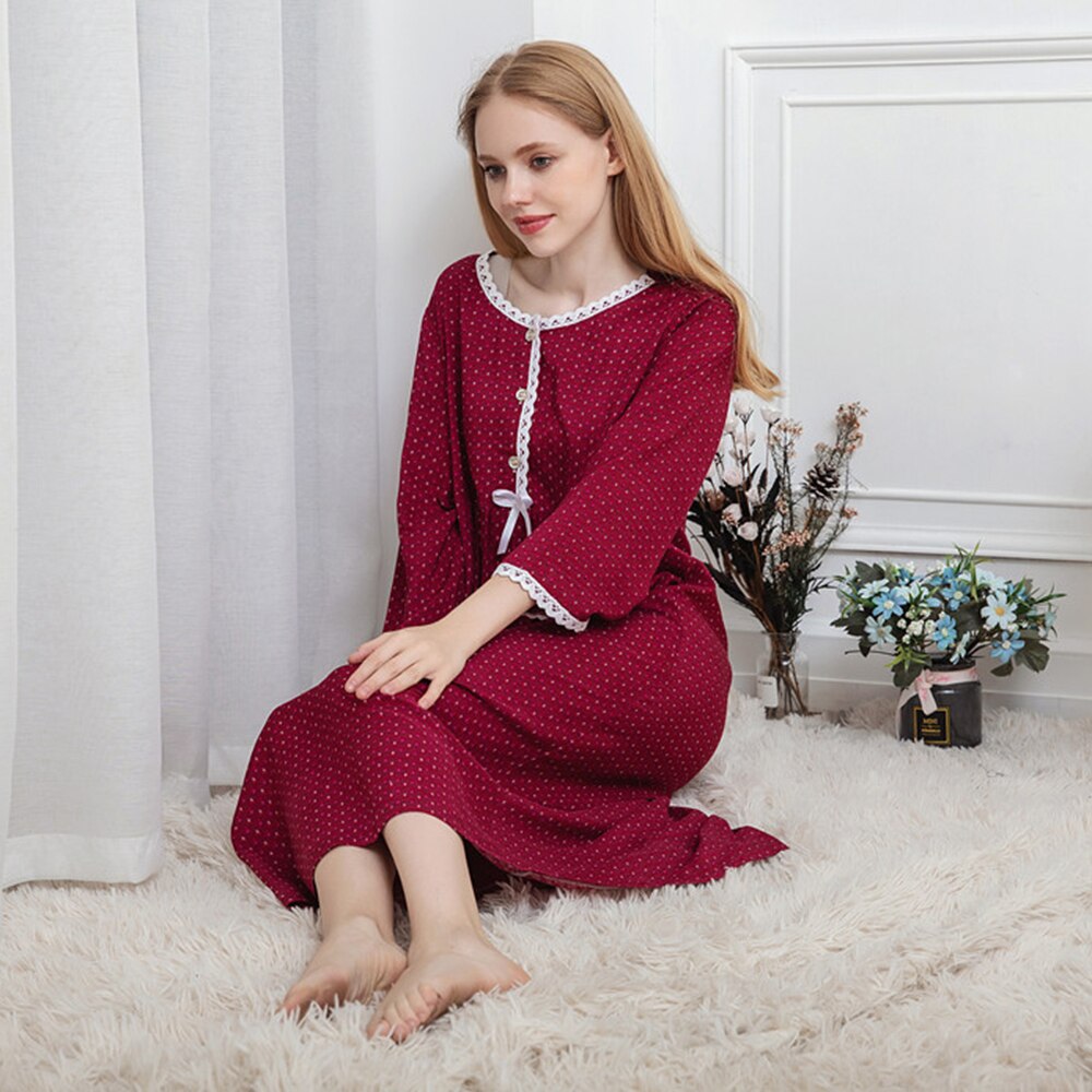 Vrouwen Katoen Lange Nachtkleding Loose-Fit Prinses Bloemen Gedrukt Nachthemd Plus Size Thuis Jurk Voor Slapen M tot Xxl