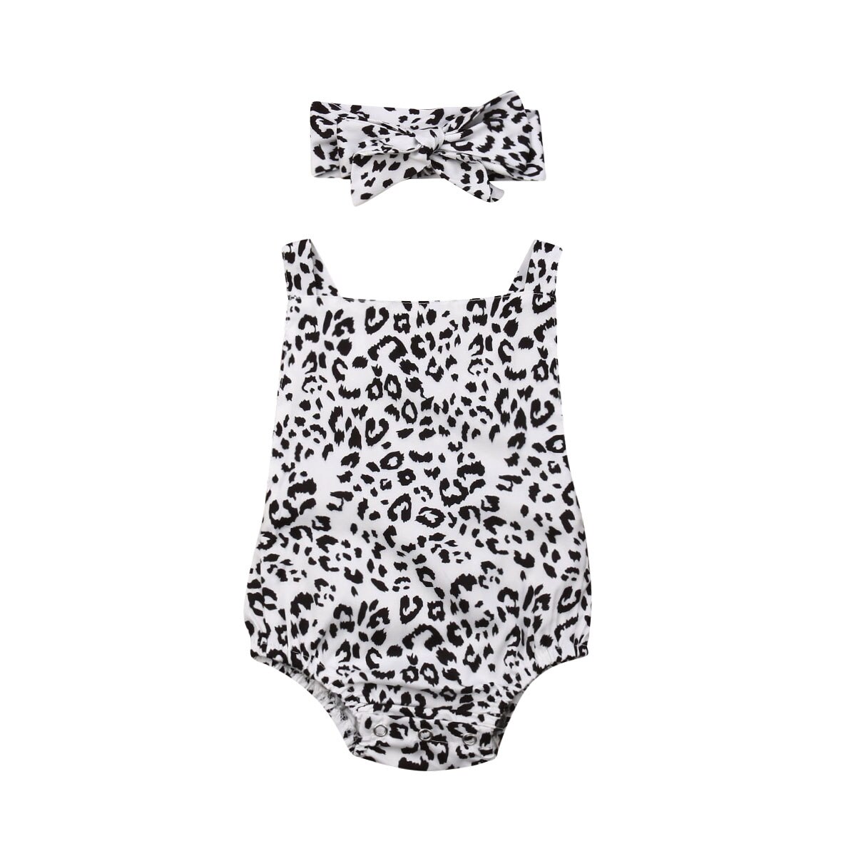 Leuke 0-24 M Baby Meisje Jongens Bodysuits Hoofdband 2 stuks Luipaard Print Mouwloze Sunsuit Zomer Kleding Outfits