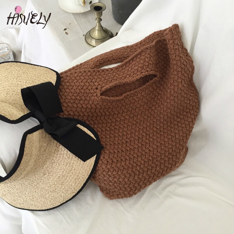 HISUELY , nuevos bolsos de tejidos, Bolso de lana de verano para mujer, Bolso grande bohemio de playa hecho a mano, Bolso de mano para mujer, Bolso de mano