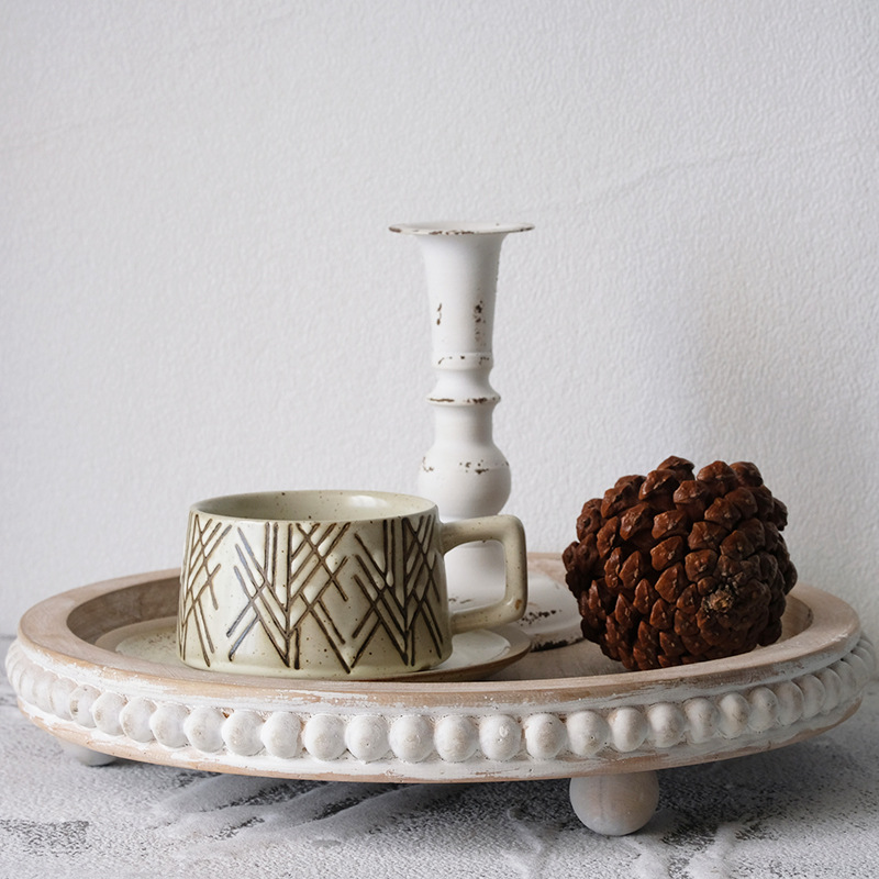 Franse retrostijl houten kralenbak platteland thuis theeblad koffieshop restaurant ronde opbergdisplay