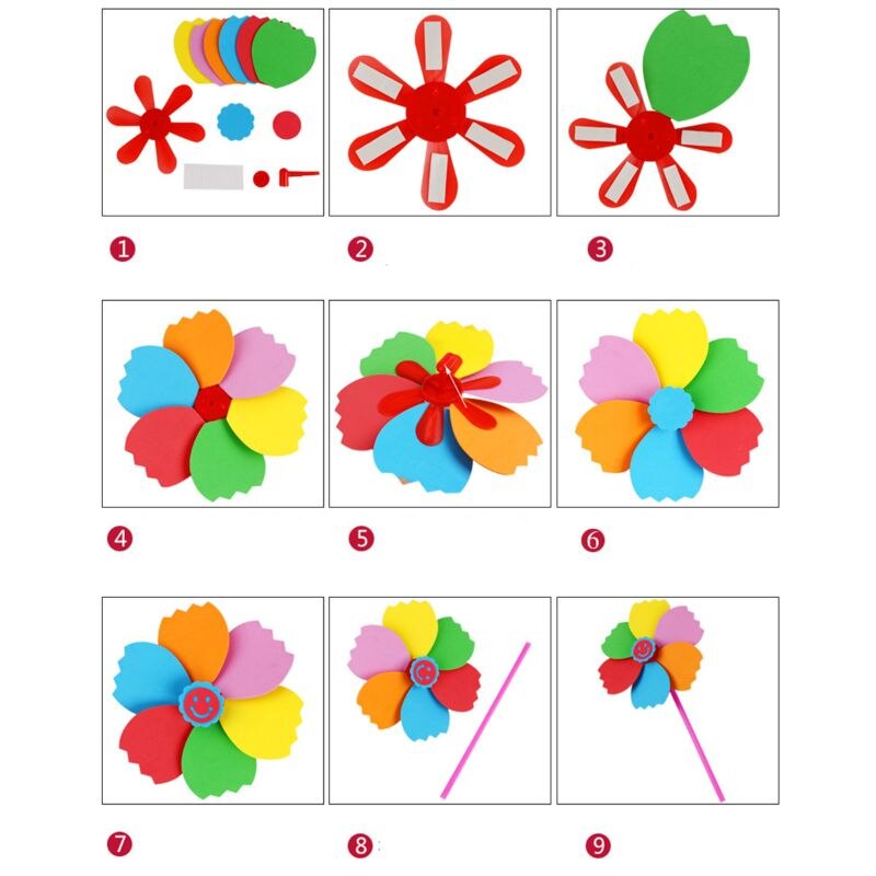 Molino de molinete EVA DIY para niños, Spinner de viento, juguete para niños, césped y jardín, juguete de decoración para , jardín de infantes, 6 uds.