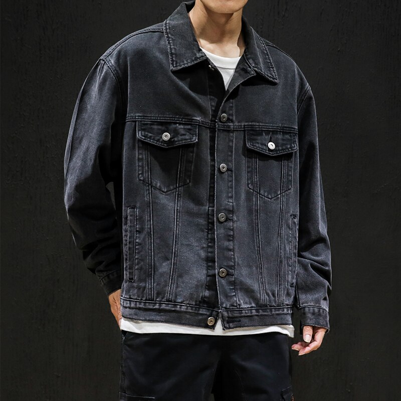 Autumn classic men denim jacket black retro loose casual youth popular denim top jeans jacket coat 5XL