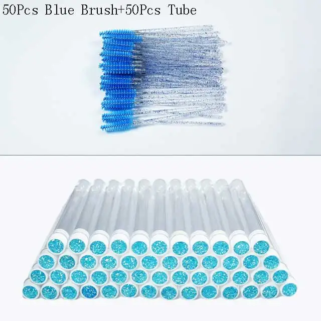 Reusable 50sets Eyelash Mascara Wands With Tube Lash Spoolie Brush In Container Disposable Eyebrow Applicator Case: black