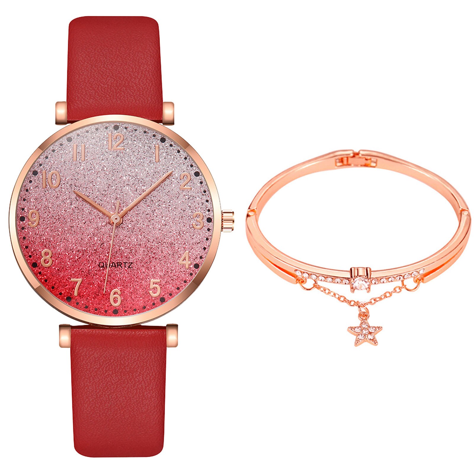 Yolako-Reloj de cuarzo con correa de cuero para Mujer, conjunto de pulsera analógica de informal
