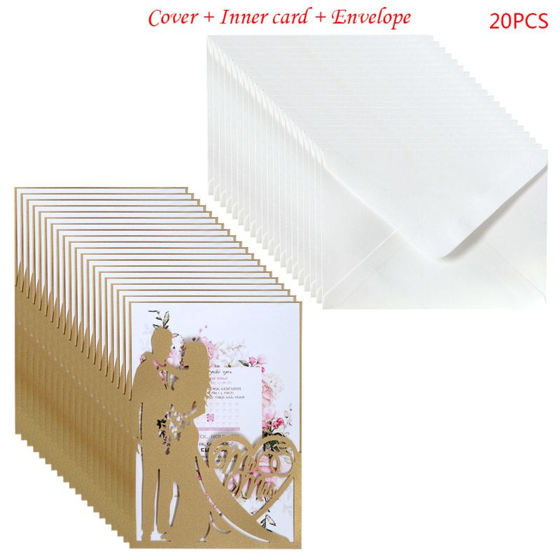 20 Stks/set Cut Mr & Mrs Wedding Uitnodigingen Kaart Nodigen Enveloppen Kit Bridal Shower Engagement Feestartikelen