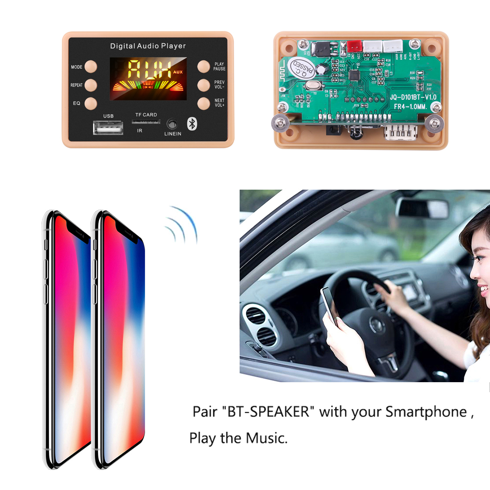 Placa decodificadora para coche, módulo de Audio WMA, MP3, Bluetooth 5,0, 12V, USB, TF, 3,5mm, AUX, Radio FM, Kit de reproductor MP3 inalámbrico, pantalla colorida