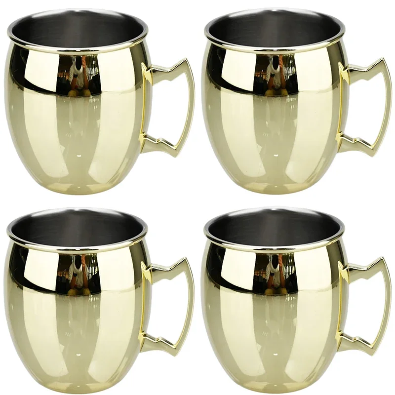 4Pcs Stainless Steel Hammered Point Cocktail Mug Non-Slip with Gold Handle Drum Mug for Home and Bar Drinking Mule Mugs: Red