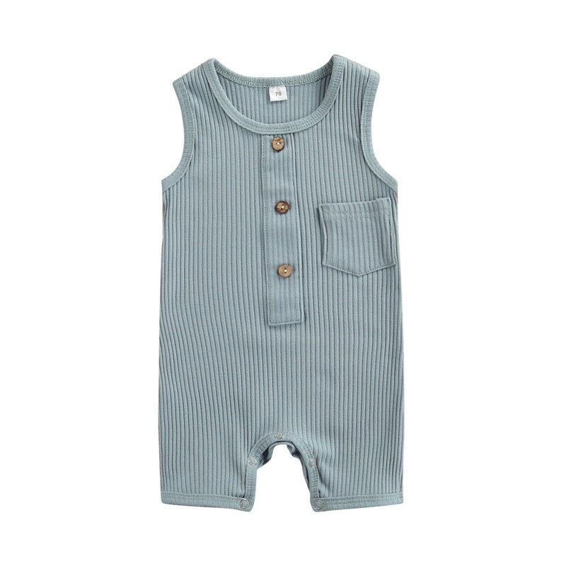 Pasgeboren Baby Meisjes Jongens Zomer Kleding Peuter Kids Baby Jongens Mouwloos Knop Gebreide Romper Jumpsuits Overalls Zachte Outfits: B / 6m