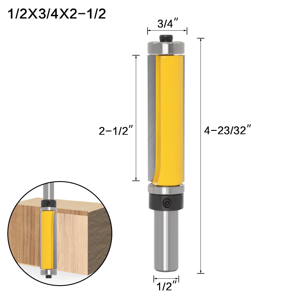 Fresa de mango de 1/2 &quot;, 12,7 MM, 12MM, tallado de madera, enrutador de corte al ras, broca de rodamiento superior e inferior, 1-1/2&quot; H, corte para carpintería, 1 ud.: 03