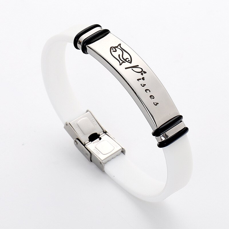 12Mm Men's and Women's Black Leather Bracelets, Stainless Steel Bracelets Layered Stitched Leather, Twelve Constellation Bracele