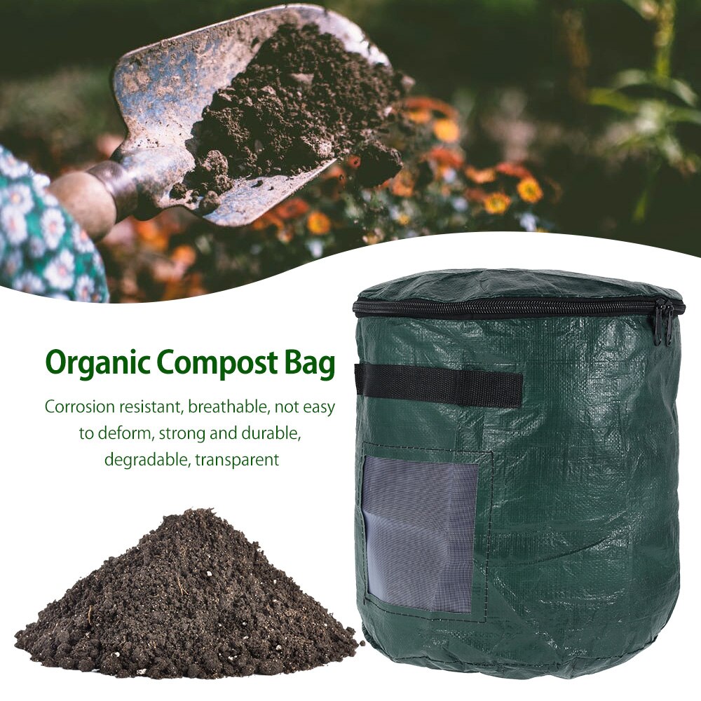 Compost Bag Garden Waste Bin, Environmental Homemade Organic Ferment PE Compost Bag Outdoor Kitchen Waste Disposal Composter Bag
