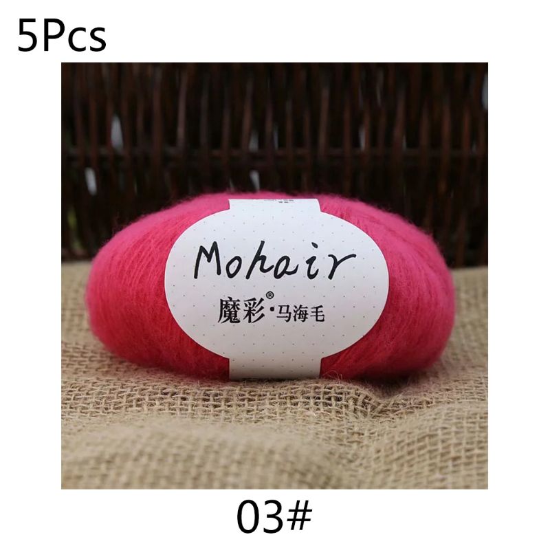 5 rouleaux 125g doux mince Angola Mohair fil Fine bébé laine à la main tricot Crochet bricolage pull écharpe chaussettes: Mei red