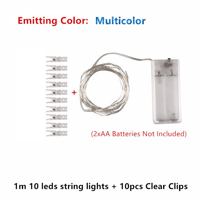 2M/5M/10M Photo Clip DIY LED String Lights Fairy Lights Outdoor USB Battery Operated Garland Christmas Decoration Room Wedding: 1m multicolor