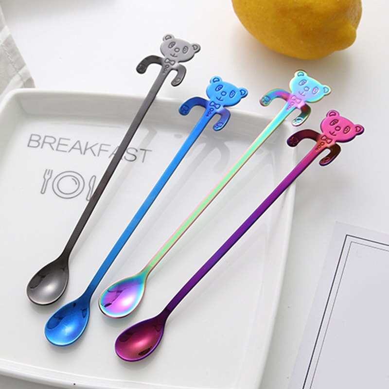 20 cm Panda lindo cuchara de café de acero inoxidable cuchara con forma de Panda cucharadita de postre de cuchara helado Mini vajilla de cucharas