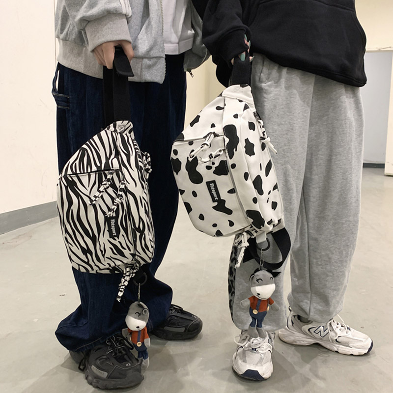 Pochete unissex de grande capacidade, bolsa de peito fashion, zebra, mensageiro, ambiente externo, cinto grande, pochete