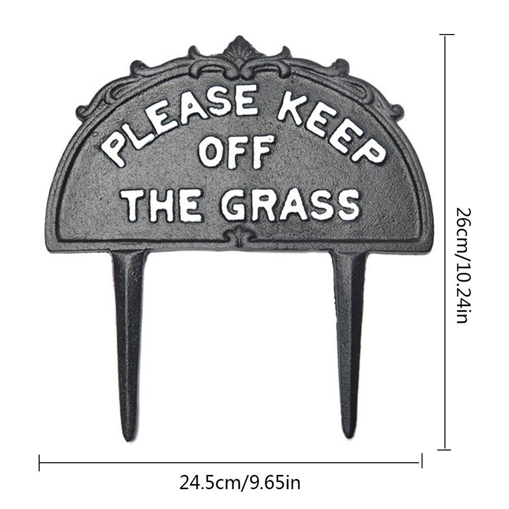 1pc Cast Iron 'Please Keep Off The Grass' Sign Warning Garden Ground Plug Card Yard Decor Sturdy Stick to Ground Prohibited Logo