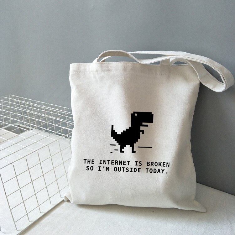 Internet on rikki, joten olen ulkona tänään dinosuar print canvas olkalaukku naisten käsilaukku uudelleen käytettävät suurikapasiteettiset kantolaukut: B1193- tbwh-m