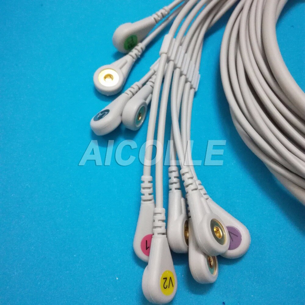 Eletrocardiograma Nihon Kohden 9130K 9110 EKG cable 10 lead ecg cable 15 pin connector snap leads on terminal