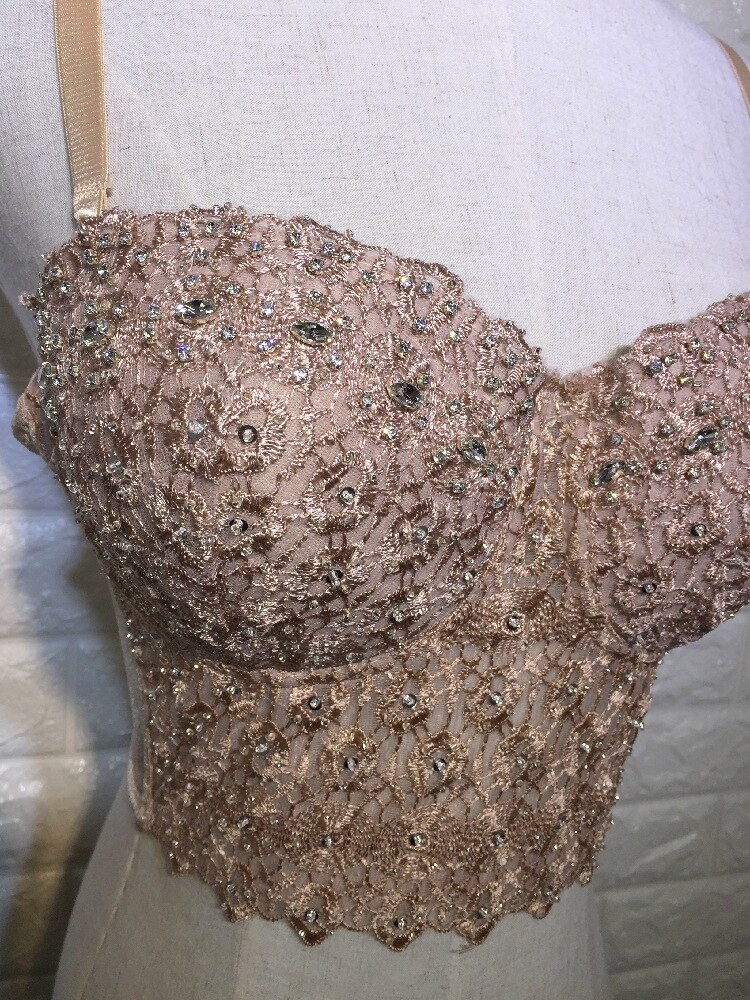 Sommer sexy øyenvippe blonder camisole v-hals kort stil topp jazz dansekostyme kvinnelig gogo danser stang bh kveldsfest 2086