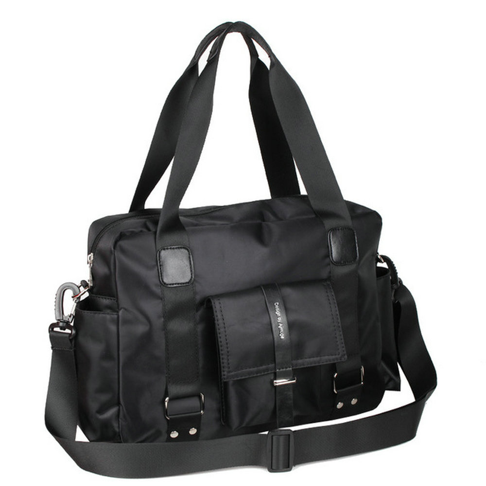 Sac épaule simple pour hommes, fourre-tout en nylon diagonale décontracté, fourre-tout court voyage B46-52: Black