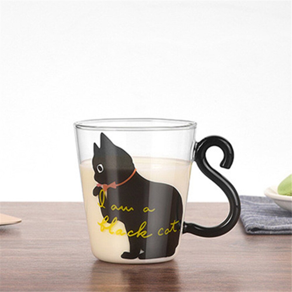 Kaffe glas mugg brev tryckt mjölk te kaffekopp cocktail glas kopp genomskinliga muggar handgjorda drinkware par: Katt svart 220ml