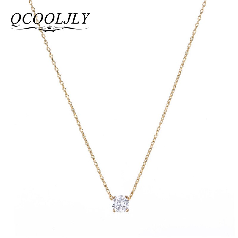 Qcooljly Eenvoudige Dazzling Zirkoon Ketting Zilver Goud Kleur Hanger Kettingen Voor Vrouwen Sieraden Leuke Bijoux Femme Collier