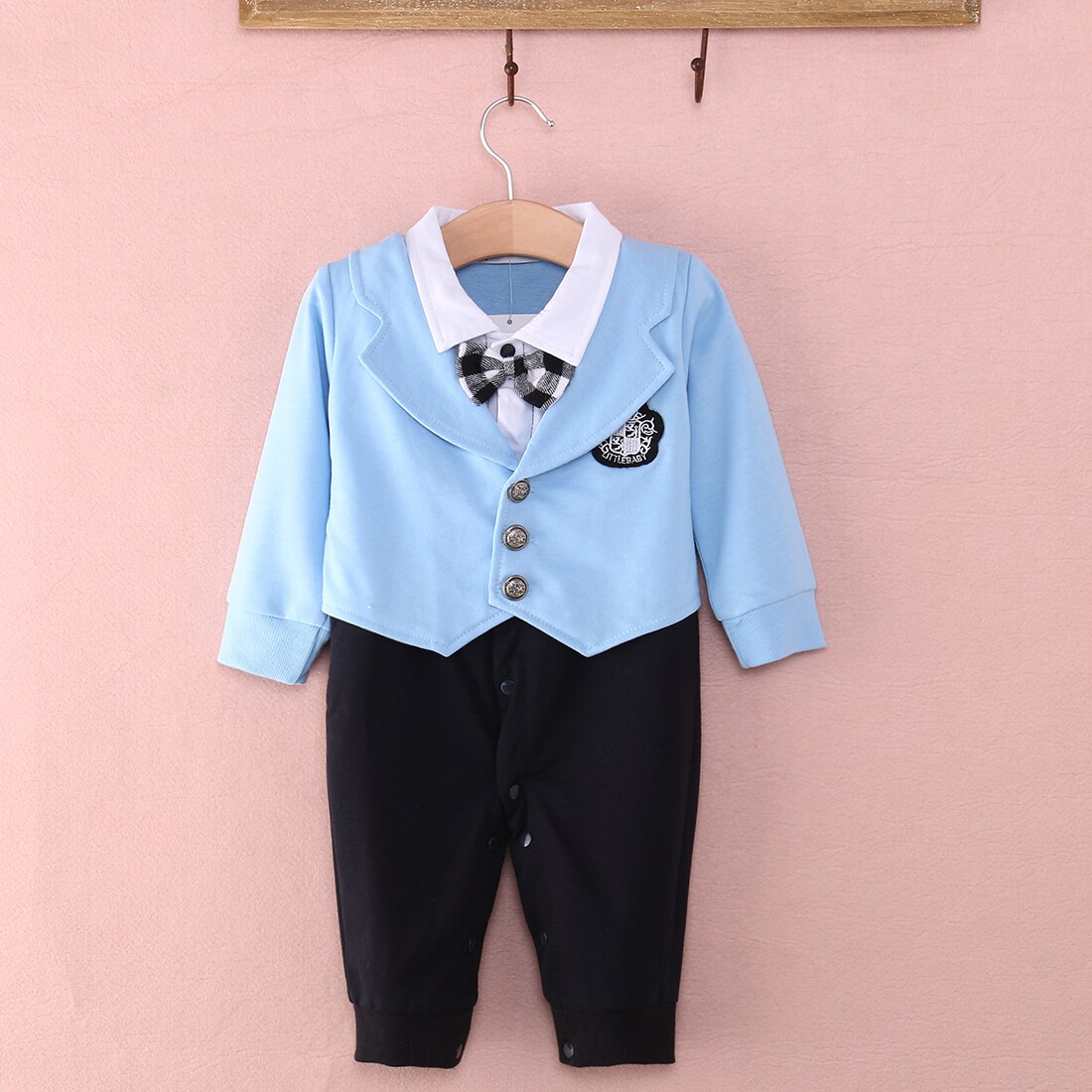 Neugeborenen Jungen Herrspielanzug Jumpsuit Playsuit Outfit Print Bowknot 0-24Month: Blau / 18m