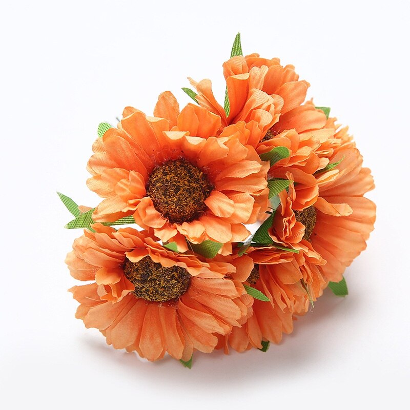 6 stk/parti 5cm kunstig blomst silke gerbera solsikkebukett til bryllup hjemme hage vase dekorasjon diy krans utklippsbok: Oransje / 2 haug