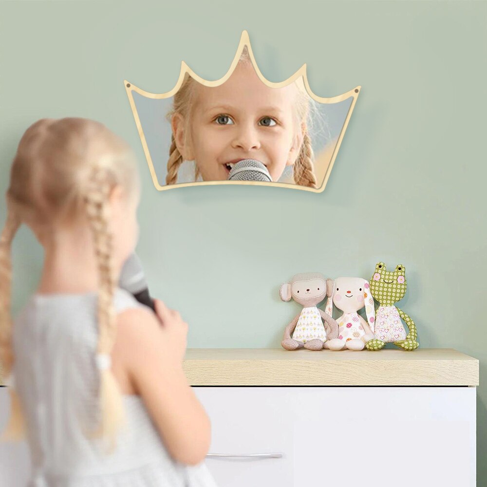 King of crown dekorativt vægspejl træ og akryl pige prinsesse krone sikkerhedsspejl kid room baby spejl til hende