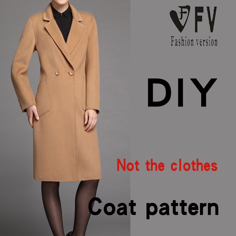 Pattern making women's wear-breasted long double-sided woolen fleece coat pattern 1:1 cutting drawing BFY-146
