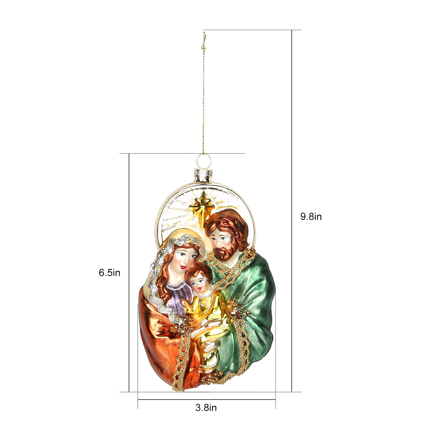 6.5 inches hellig familie xmas træ hængende dekoration scener af mary joseph og baby jesus glas julepynt