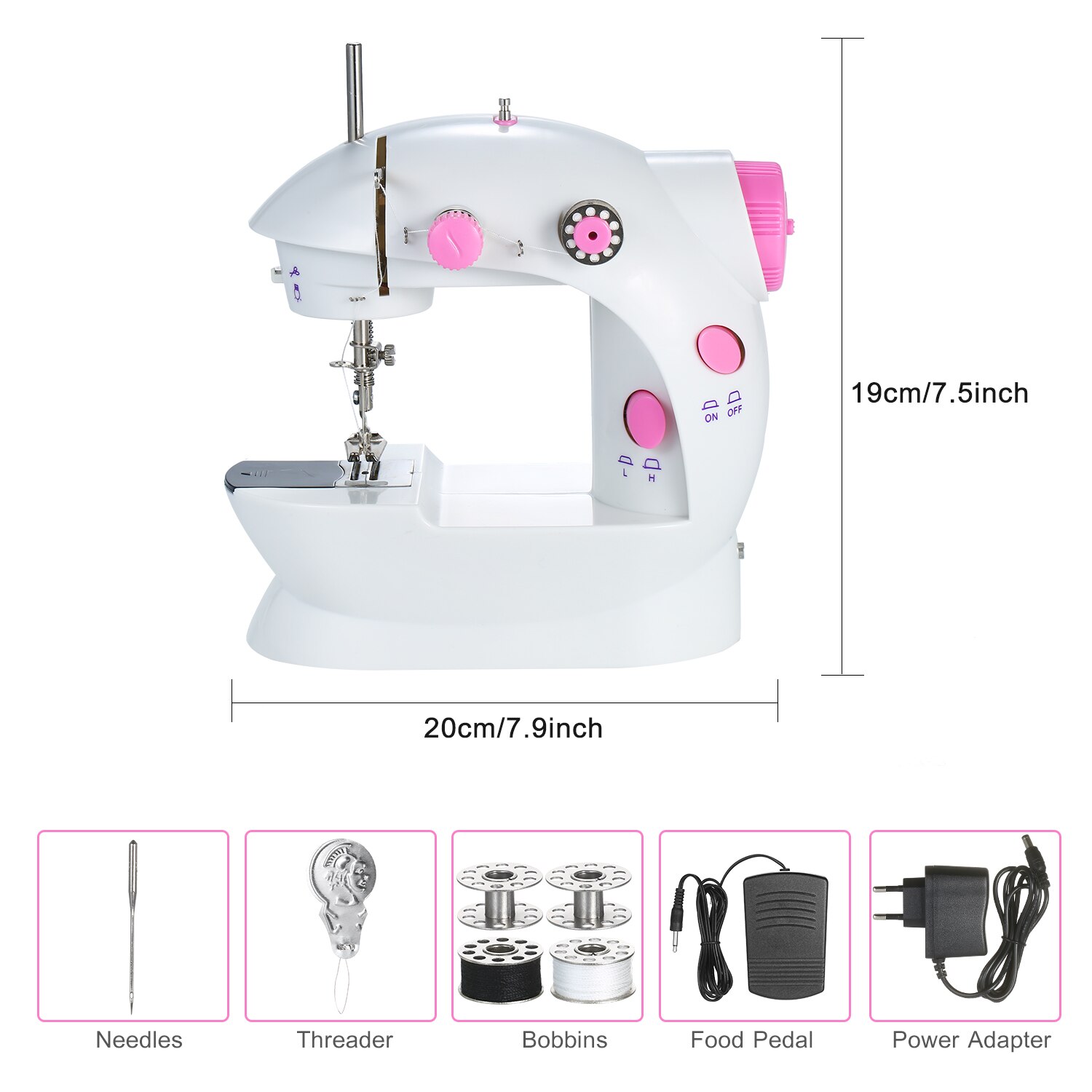 Home Mini Sewing Machine Adjustable 2-Speed Double Thread Portable Electric Household Multifunction Sewing Machin with Lights