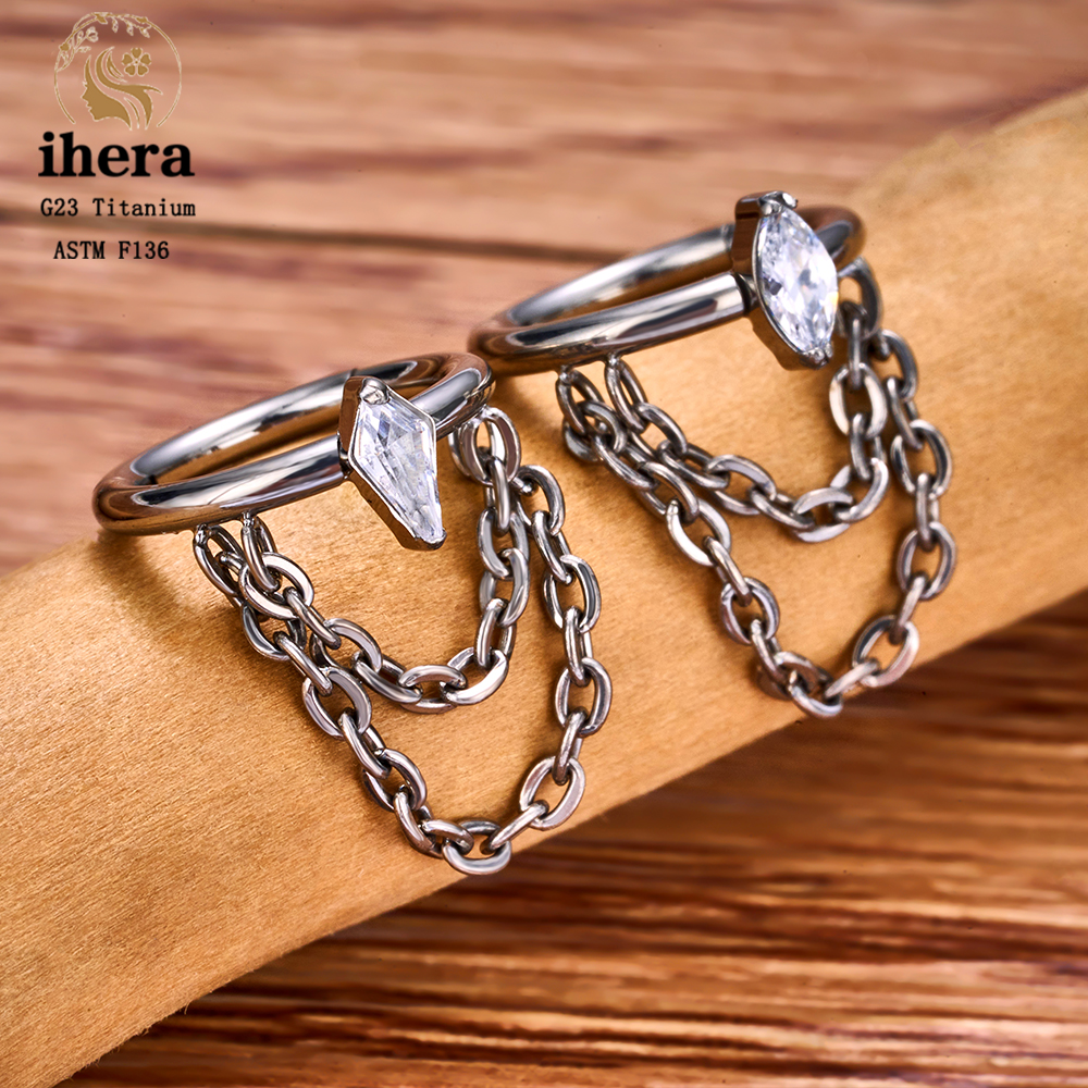 Pendientes de cadena para Piercing de titanio G23, aros de 16G, segmento con bisagras, cartílago del trago de la oreja, hélice, Concha, Daith Pierc, anillo, joyería para el cuerpo
