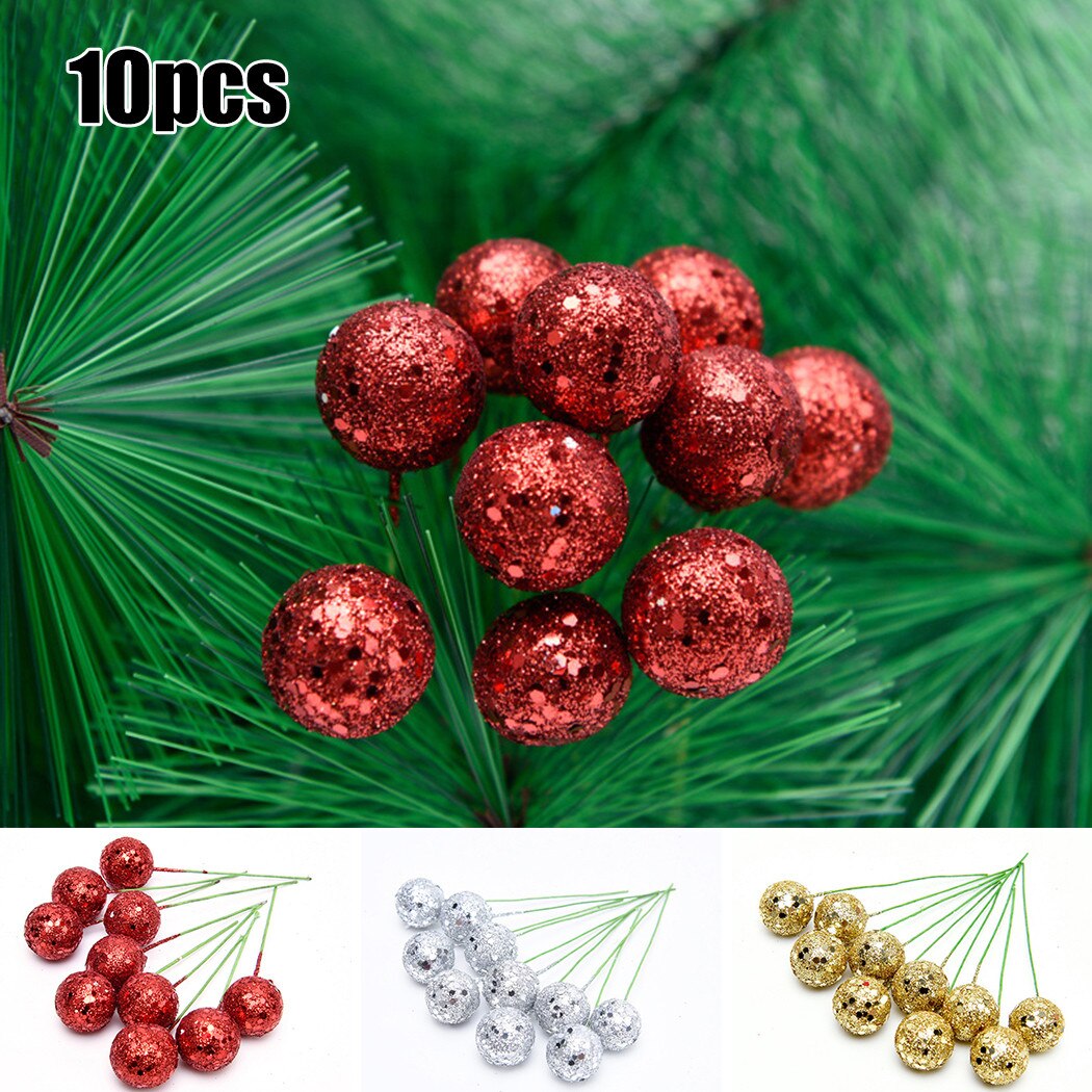 10 Pcs/ String Glitter Christmas Balls Baubles Xmas Tree Hanging Ornament Decors