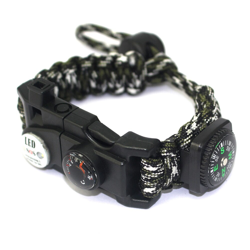 Pulsera de soga de supervivencia LED multifunción para hombre, luz de señal de emergencia multifuncional, silbato deportivo: army green