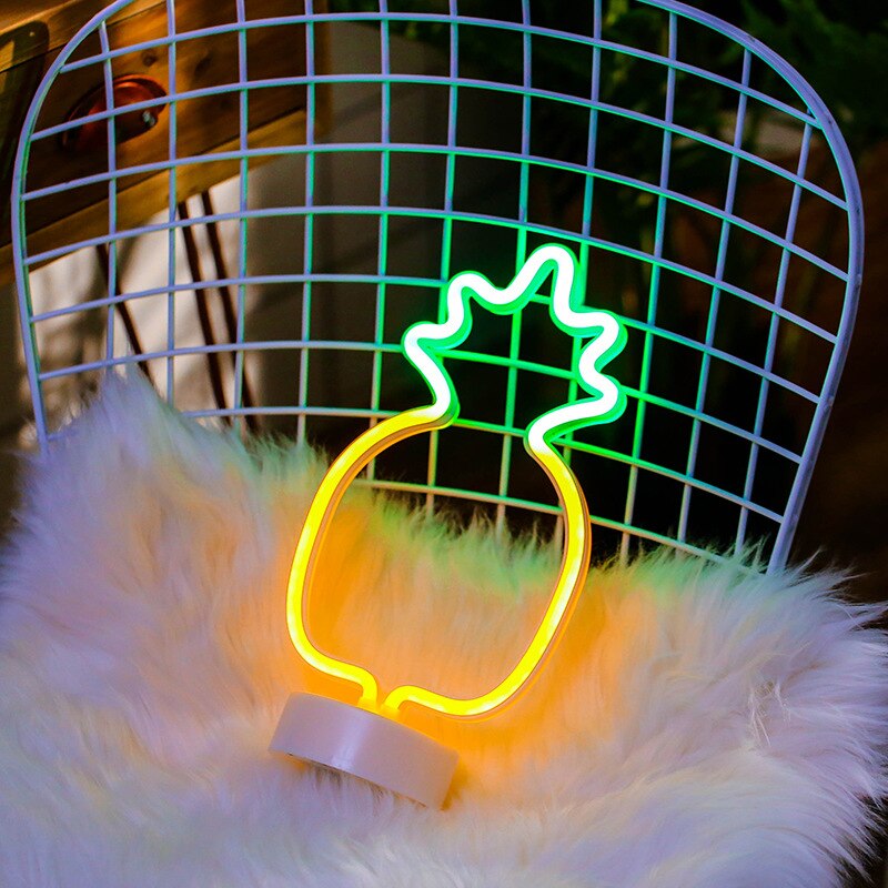 Neon Christmas Tree LED Xmas Home Decor Neon Sign Lamp Rainbow Flamingo Table Bedside Light USB / Battery Power: Pineapple