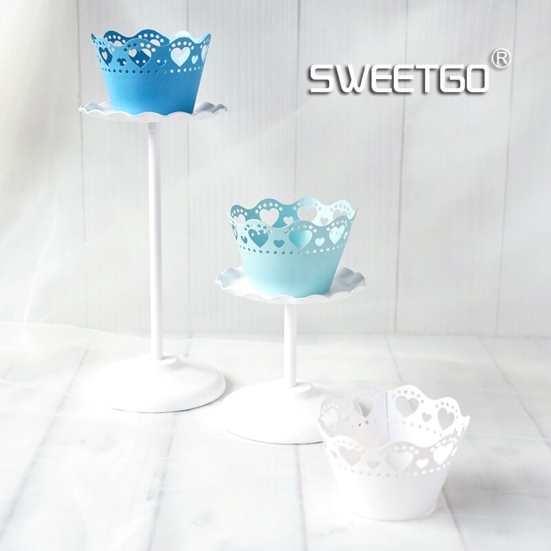 Bruiloft cupcake side 10 stks/pak hartvorm hol papier cupcake omliggende rand bakvormen cake tools wit/blauw/roze/zilver