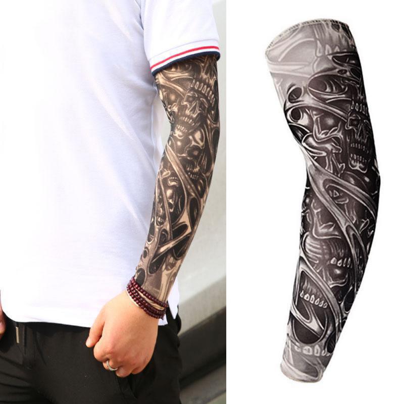 Manguitos de ciclismo al aire libre, tatuaje 3D impreso, calentador de brazo, protección UV, manguitos de ciclismo para correr: 2pcs