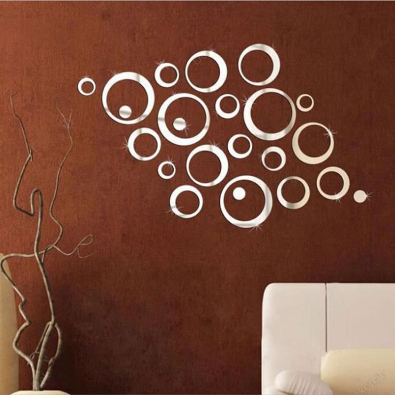 24Pcs 3D Spiegel Acryl Muur Sticker Creatieve Cirkel Ring Slaapkamer Decors Voor Familie Decoratie Adhesive Home Decal @ Ls