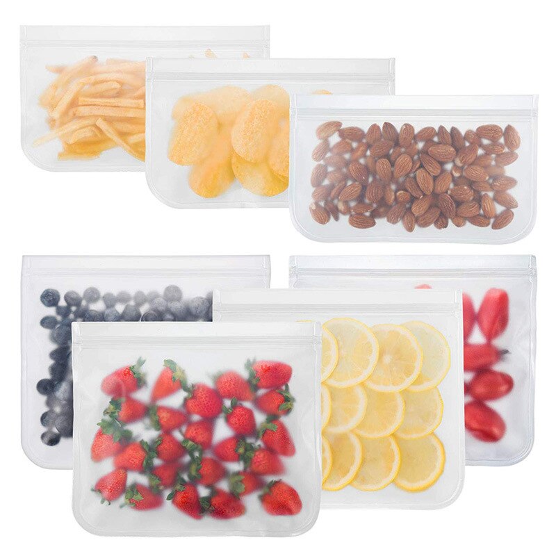 Silicone Reusable Food Storage Bags Zipper Freezer Bags for Snack Sandwich Meat Fruit Leakproof Plastic BPA FREE Lunch Bag