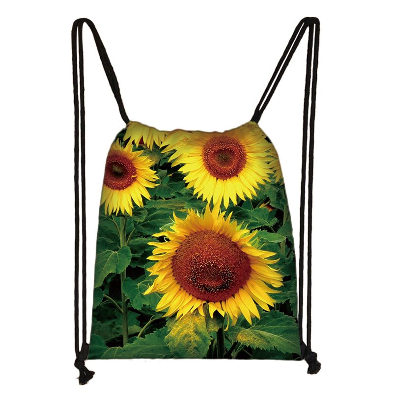 Van Gogh Sunflower Starry Night Drawstring Bag Women Canvas Storage Bags Casual Backpack Ladies Travel Bag: skdsunflower08
