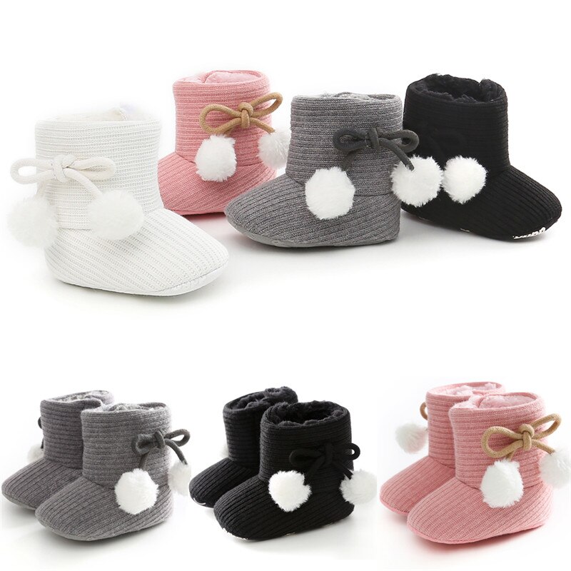 Baby herfst winter laarzen babymeisje winter warme schoenen effen peuter harige ballen eerste stappers kinderschoenen 0-18m