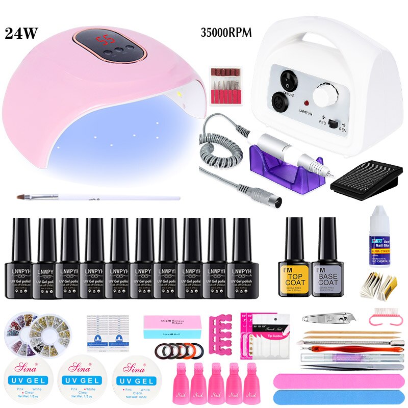 Manicure Set and Electric Nail Drill Machine with 114W UV Led Nail Lamp Drying Nail Set 30/20/18/10 Colors UV Nail Polish Kit: 24w 10 colors white